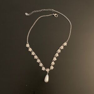 Elegant Silver Floral Rhinestones Necklace and Matching Earrings, Costume